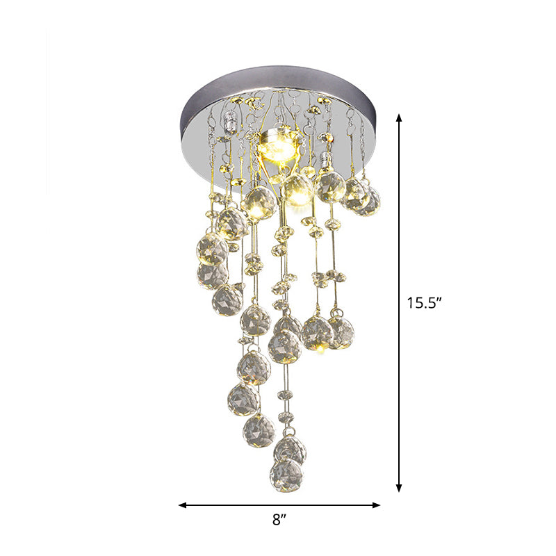 1-Bulb Ceiling Flush Light Modern Twisted Crystal Orb Flush-Mount Light Fixture in Nickel Clearhalo 'Ceiling Lights' 'Close To Ceiling Lights' 'Close to ceiling' 'Flush mount' Lighting' 2015284