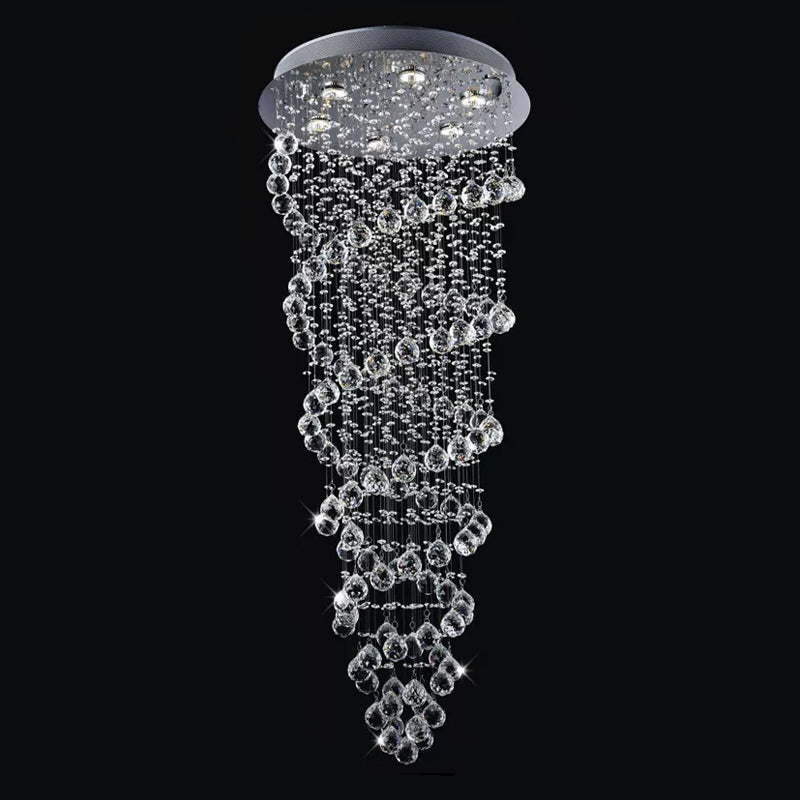 Dual-Spiral Crystal Flush Mount Contemporary 2/6-Head Stairway Ceiling Light in Stainless Steel 6 Stainless-Steel Clearhalo 'Ceiling Lights' 'Close To Ceiling Lights' 'Close to ceiling' 'Flush mount' Lighting' 2015285