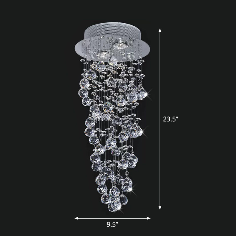 Dual-Spiral Crystal Flush Mount Contemporary 2/6-Head Stairway Ceiling Light in Stainless Steel Clearhalo 'Ceiling Lights' 'Close To Ceiling Lights' 'Close to ceiling' 'Flush mount' Lighting' 2015288