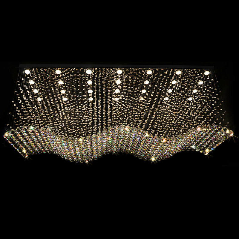 Opulent Crystal Wavy Ceiling Light Modernist 28-Light Living Room Flush Mounted Lamp in Stainless Steel Stainless-Steel Clearhalo 'Ceiling Lights' 'Close To Ceiling Lights' 'Close to ceiling' 'Flush mount' Lighting' 2015289