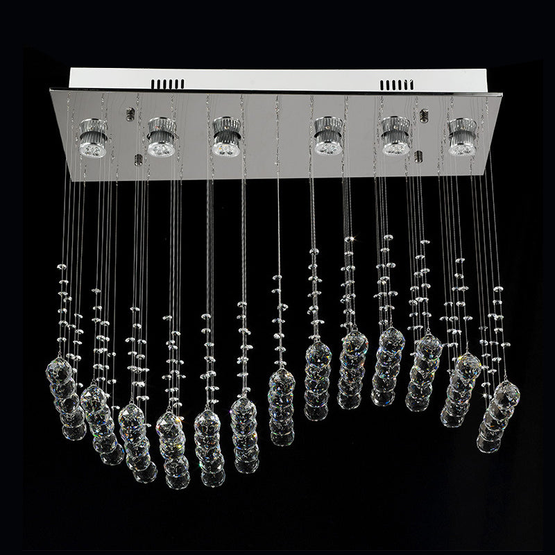 Clear Crystal Stainless Steel Flush Light Wavy 6 Bulbs Modernist Ceiling Mounted Lamp Stainless-Steel Clearhalo 'Ceiling Lights' 'Close To Ceiling Lights' 'Close to ceiling' 'Flush mount' Lighting' 2015297