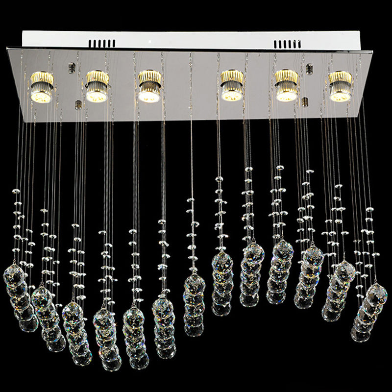 Clear Crystal Stainless Steel Flush Light Wavy 6 Bulbs Modernist Ceiling Mounted Lamp Clearhalo 'Ceiling Lights' 'Close To Ceiling Lights' 'Close to ceiling' 'Flush mount' Lighting' 2015298