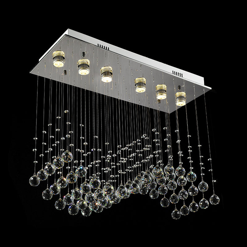 Clear Crystal Stainless Steel Flush Light Wavy 6 Bulbs Modernist Ceiling Mounted Lamp Clearhalo 'Ceiling Lights' 'Close To Ceiling Lights' 'Close to ceiling' 'Flush mount' Lighting' 2015299