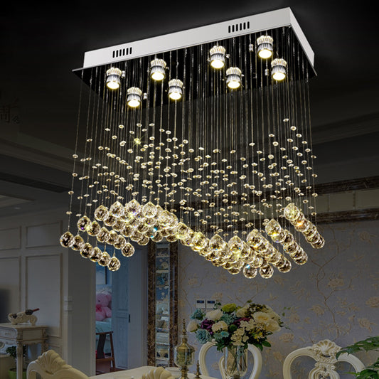 Wavy Dining Room Ceiling Lamp Modern Crystal 8 Lights Stainless Steel Flush Mount Lighting Fixture Stainless-Steel Clearhalo 'Ceiling Lights' 'Close To Ceiling Lights' 'Close to ceiling' 'Flush mount' Lighting' 2015301