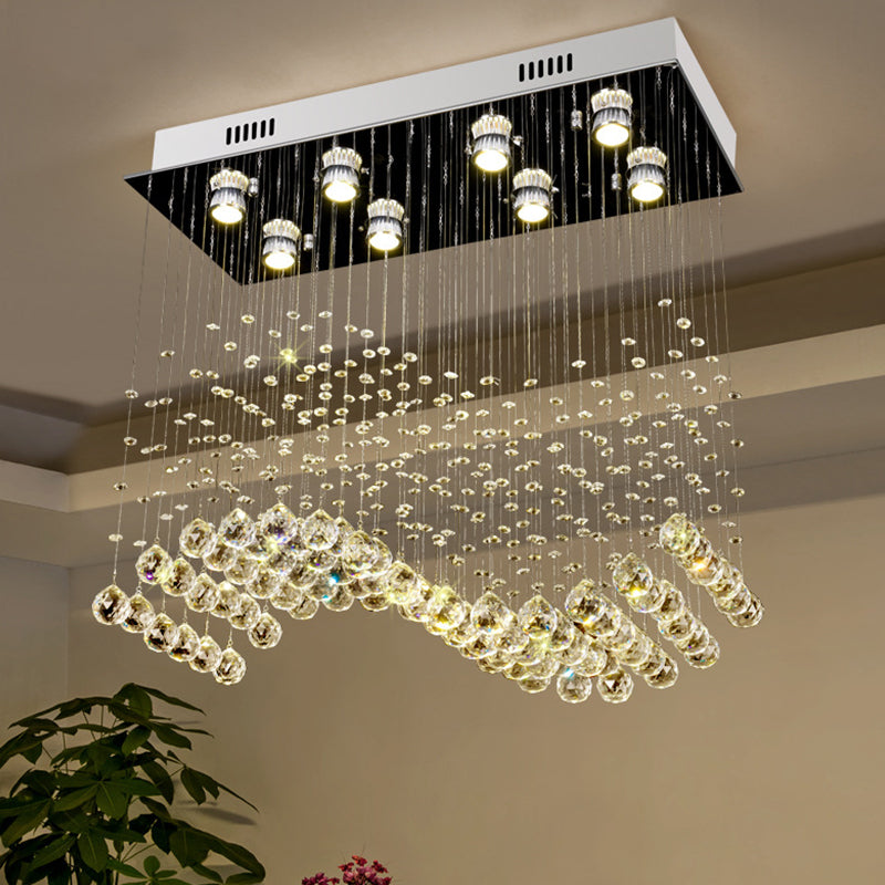 Wavy Dining Room Ceiling Lamp Modern Crystal 8 Lights Stainless Steel Flush Mount Lighting Fixture Clearhalo 'Ceiling Lights' 'Close To Ceiling Lights' 'Close to ceiling' 'Flush mount' Lighting' 2015303