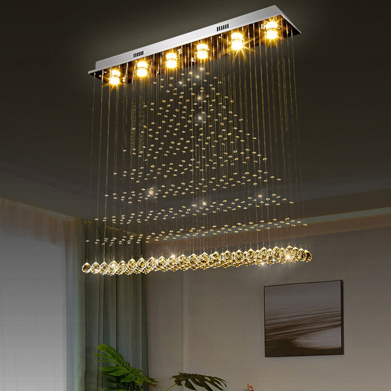 6-Bulb Triangular Flushmount Light Contemporary Stainless Steel Crystal Flush Mount Ceiling Lamp over Table Clearhalo 'Ceiling Lights' 'Close To Ceiling Lights' 'Close to ceiling' 'Flush mount' Lighting' 2015313