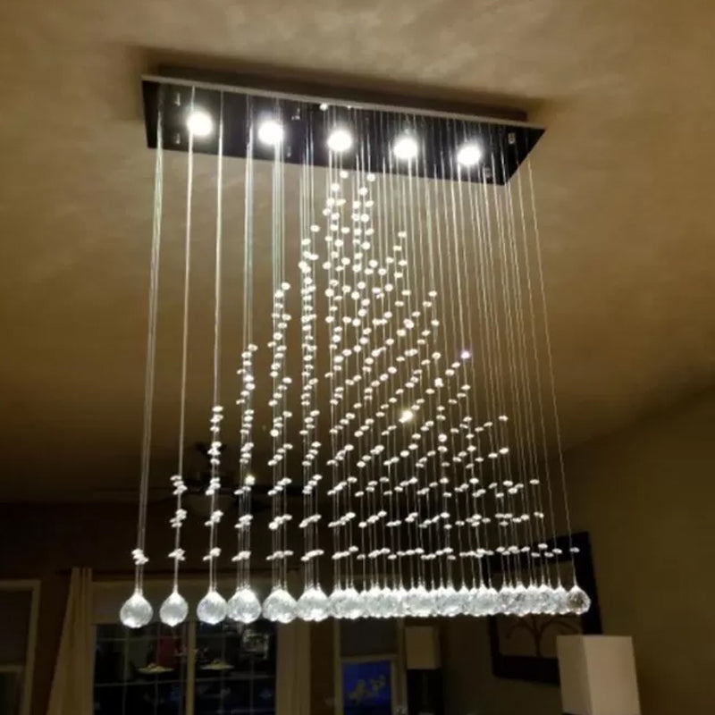 5 Lights Flush Mount Ceiling Fixture Modern Triangle Crystal Orb Flushmount Lighting in Stainless Steel Stainless-Steel Clearhalo 'Ceiling Lights' 'Close To Ceiling Lights' 'Close to ceiling' 'Flush mount' Lighting' 2015317