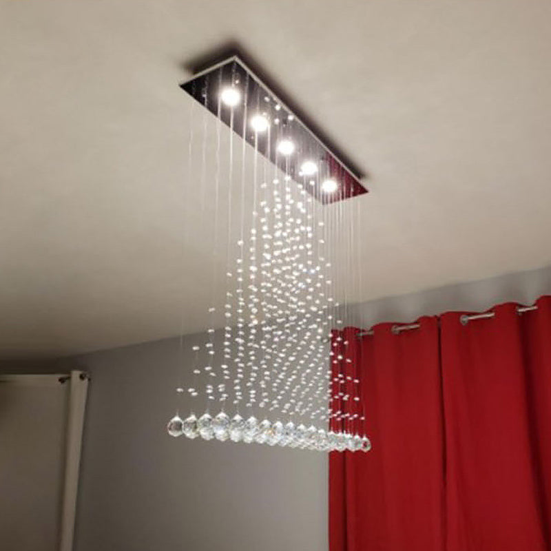 5 Lights Flush Mount Ceiling Fixture Modern Triangle Crystal Orb Flushmount Lighting in Stainless Steel Clearhalo 'Ceiling Lights' 'Close To Ceiling Lights' 'Close to ceiling' 'Flush mount' Lighting' 2015319