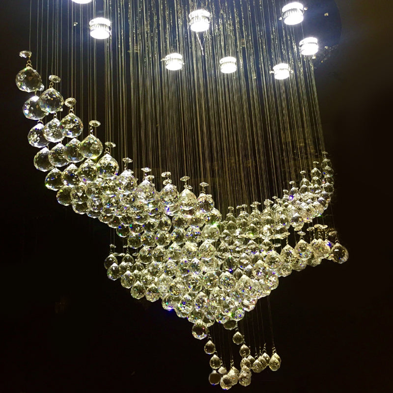 Stainless Steel 11/14 Heads Flush Mount Novelty Modern Crystal Bird Shaped Ceiling Light 11 Stainless-Steel Clearhalo 'Ceiling Lights' 'Close To Ceiling Lights' 'Close to ceiling' 'Flush mount' Lighting' 2015331