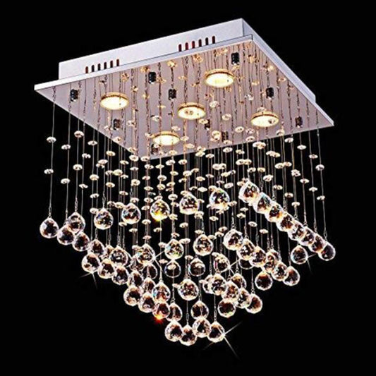 5 Bulbs Crystal Ceiling Lighting Modern Stainless Steel Pyramid Shaped Living Room Flush Mount Light Clearhalo 'Ceiling Lights' 'Close To Ceiling Lights' 'Close to ceiling' 'Flush mount' Lighting' 2015378
