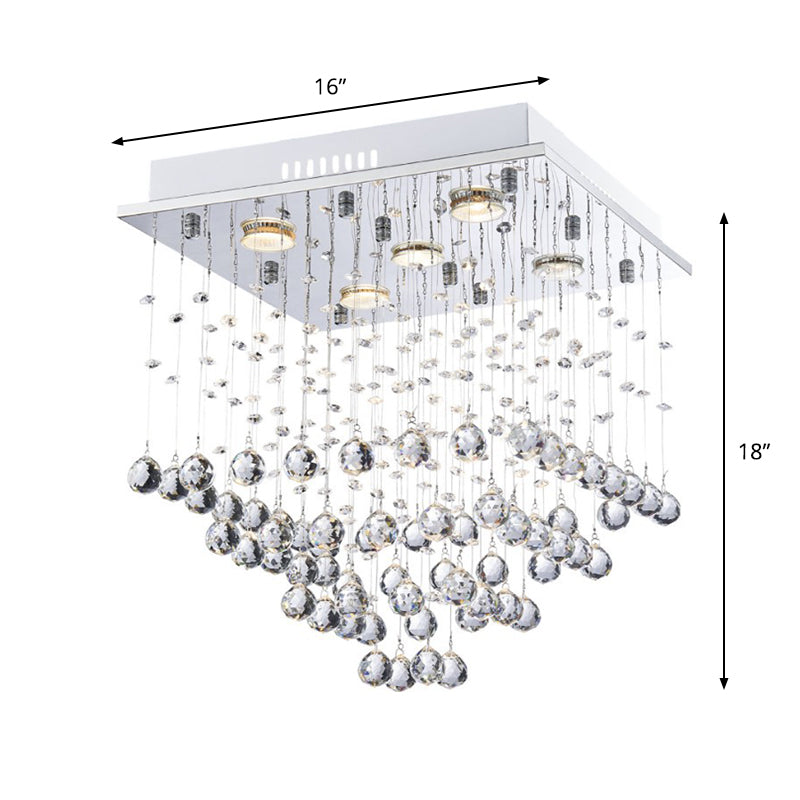 5 Bulbs Crystal Ceiling Lighting Modern Stainless Steel Pyramid Shaped Living Room Flush Mount Light Clearhalo 'Ceiling Lights' 'Close To Ceiling Lights' 'Close to ceiling' 'Flush mount' Lighting' 2015379