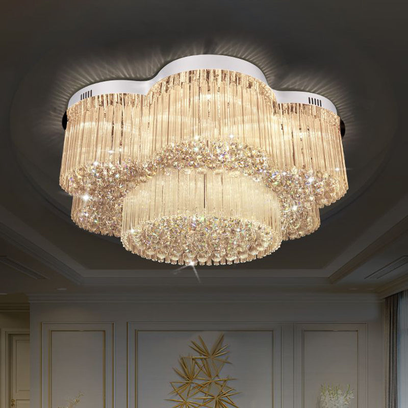 15-Bulb Flower Ceiling Lighting Contemporary Stainless Steel Crystal Flush Mounted Lamp for Living Room Clearhalo 'Ceiling Lights' 'Close To Ceiling Lights' 'Close to ceiling' 'Flush mount' Lighting' 2015411