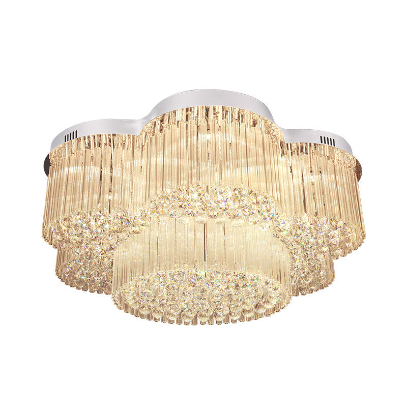 15-Bulb Flower Ceiling Lighting Contemporary Stainless Steel Crystal Flush Mounted Lamp for Living Room Clearhalo 'Ceiling Lights' 'Close To Ceiling Lights' 'Close to ceiling' 'Flush mount' Lighting' 2015412
