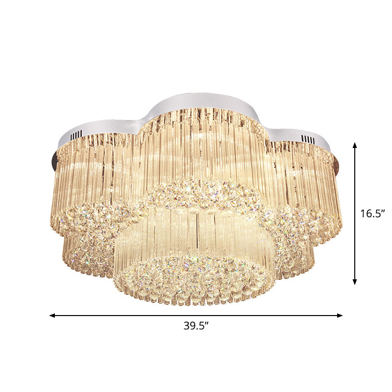 15-Bulb Flower Ceiling Lighting Contemporary Stainless Steel Crystal Flush Mounted Lamp for Living Room Clearhalo 'Ceiling Lights' 'Close To Ceiling Lights' 'Close to ceiling' 'Flush mount' Lighting' 2015413