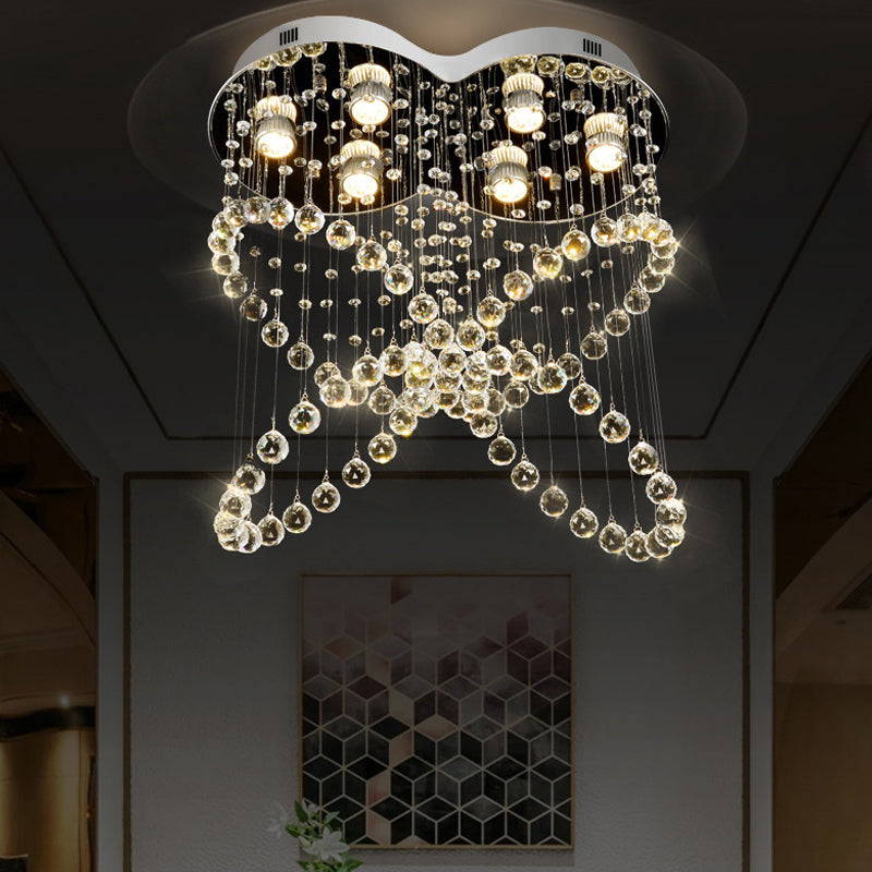 6-Light Crystal Orb Flush Mount Modern Stainless Steel Butterfly Bedroom Ceiling Light Fixture Clearhalo 'Ceiling Lights' 'Close To Ceiling Lights' 'Close to ceiling' 'Flush mount' Lighting' 2015415
