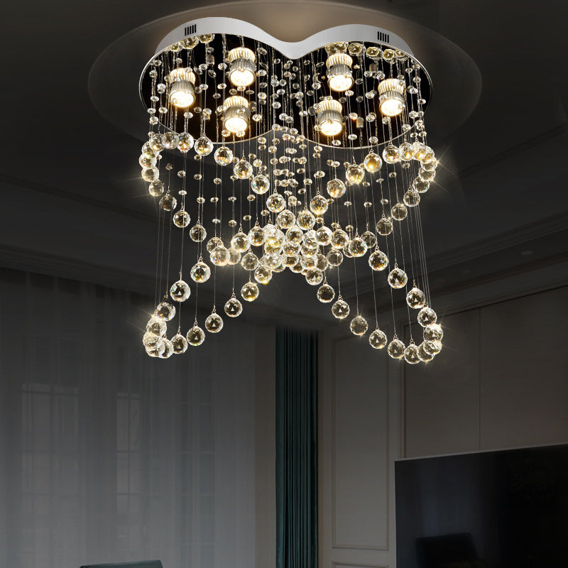 6-Light Crystal Orb Flush Mount Modern Stainless Steel Butterfly Bedroom Ceiling Light Fixture Clearhalo 'Ceiling Lights' 'Close To Ceiling Lights' 'Close to ceiling' 'Flush mount' Lighting' 2015416