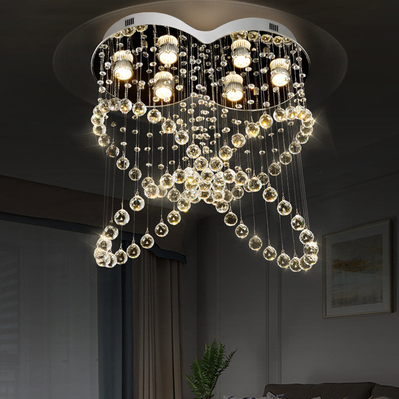 6-Light Crystal Orb Flush Mount Modern Stainless Steel Butterfly Bedroom Ceiling Light Fixture Clearhalo 'Ceiling Lights' 'Close To Ceiling Lights' 'Close to ceiling' 'Flush mount' Lighting' 2015417