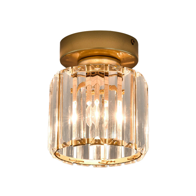Square/Cylinder Corridor Ceiling Lamp Simplicity Crystal 1 Bulb Black/Gold Semi Flush Mount Light Fixture Clearhalo 'Ceiling Lights' 'Close To Ceiling Lights' 'Close to ceiling' 'Flush mount' Lighting' 2015424