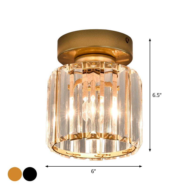 Square/Cylinder Corridor Ceiling Lamp Simplicity Crystal 1 Bulb Black/Gold Semi Flush Mount Light Fixture Clearhalo 'Ceiling Lights' 'Close To Ceiling Lights' 'Close to ceiling' 'Flush mount' Lighting' 2015426