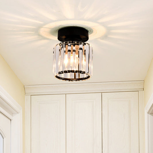 Square/Cylinder Corridor Ceiling Lamp Simplicity Crystal 1 Bulb Black/Gold Semi Flush Mount Light Fixture Clearhalo 'Ceiling Lights' 'Close To Ceiling Lights' 'Close to ceiling' 'Flush mount' Lighting' 2015428