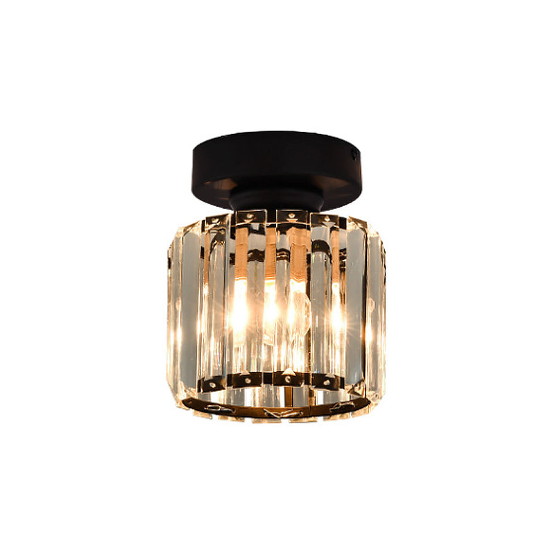 Square/Cylinder Corridor Ceiling Lamp Simplicity Crystal 1 Bulb Black/Gold Semi Flush Mount Light Fixture Clearhalo 'Ceiling Lights' 'Close To Ceiling Lights' 'Close to ceiling' 'Flush mount' Lighting' 2015430