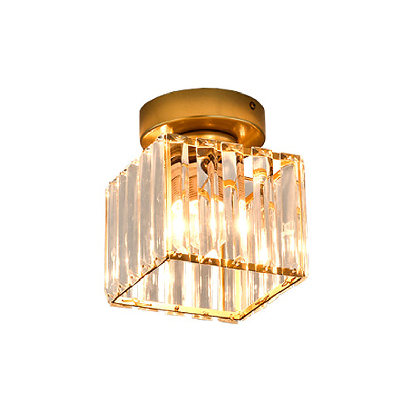 Square/Cylinder Corridor Ceiling Lamp Simplicity Crystal 1 Bulb Black/Gold Semi Flush Mount Light Fixture Clearhalo 'Ceiling Lights' 'Close To Ceiling Lights' 'Close to ceiling' 'Flush mount' Lighting' 2015433