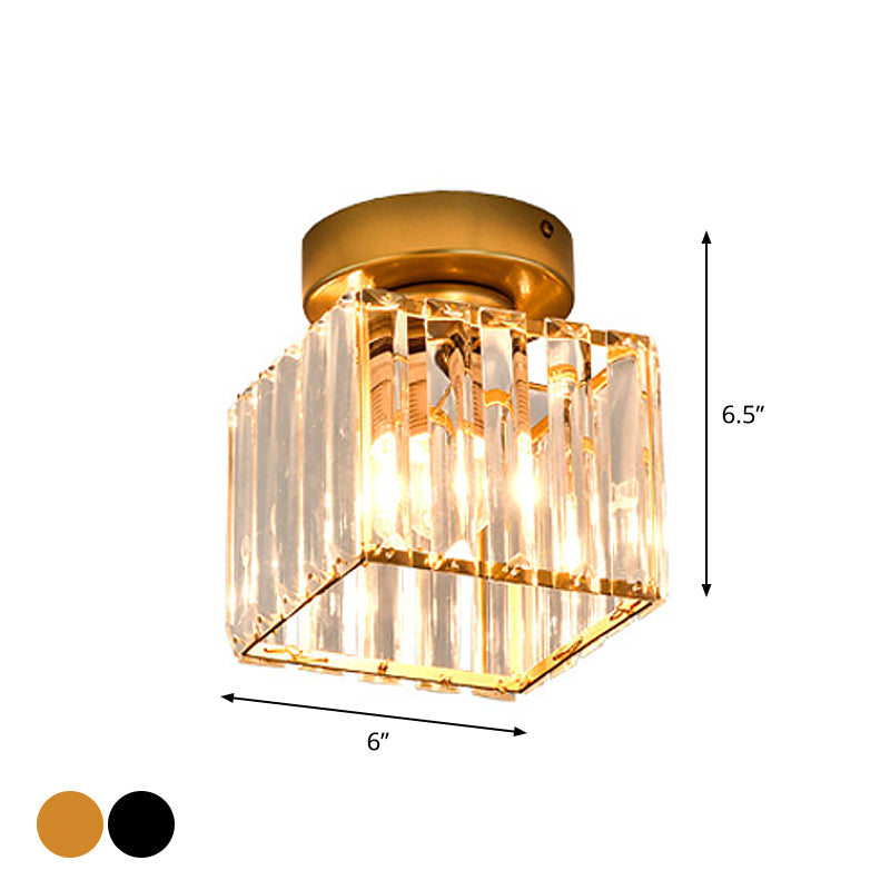 Square/Cylinder Corridor Ceiling Lamp Simplicity Crystal 1 Bulb Black/Gold Semi Flush Mount Light Fixture Clearhalo 'Ceiling Lights' 'Close To Ceiling Lights' 'Close to ceiling' 'Flush mount' Lighting' 2015435