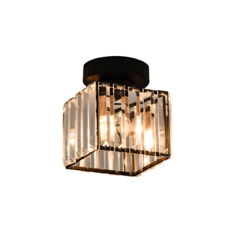 Square/Cylinder Corridor Ceiling Lamp Simplicity Crystal 1 Bulb Black/Gold Semi Flush Mount Light Fixture Clearhalo 'Ceiling Lights' 'Close To Ceiling Lights' 'Close to ceiling' 'Flush mount' Lighting' 2015438