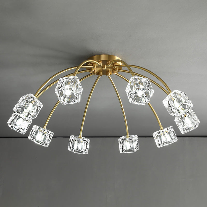 Brass Starburst Ceiling Mount Light Postmodern Crystal Cube 6/10 Heads Living Room Semi Flush Mounted Lamp Clearhalo 'Ceiling Lights' 'Close To Ceiling Lights' 'Close to ceiling' 'Semi-flushmount' Lighting' 2015478