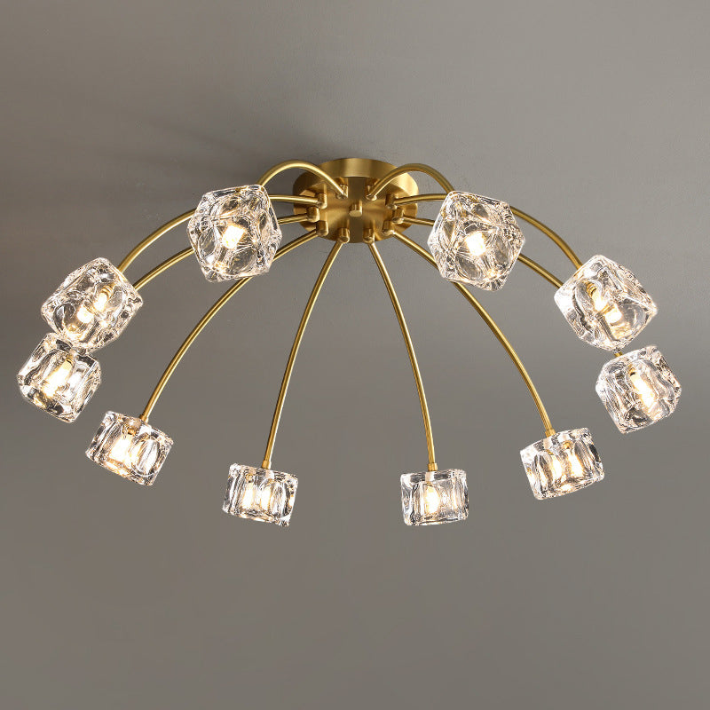 Brass Starburst Ceiling Mount Light Postmodern Crystal Cube 6/10 Heads Living Room Semi Flush Mounted Lamp Clearhalo 'Ceiling Lights' 'Close To Ceiling Lights' 'Close to ceiling' 'Semi-flushmount' Lighting' 2015480