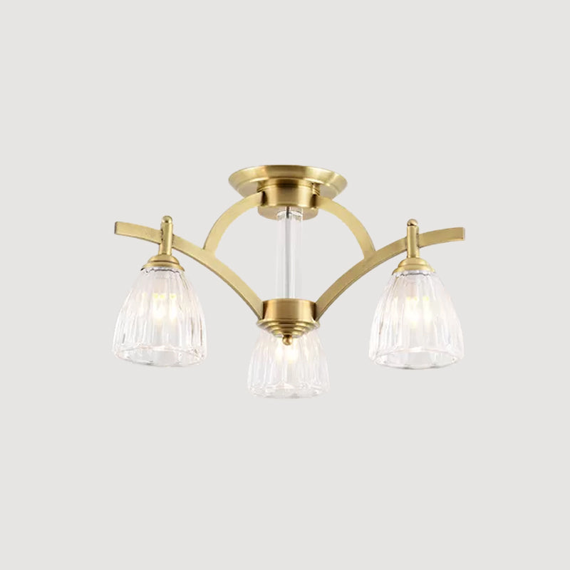 3/6/8 Bulbs Bell Semi Flush Light Modern Brass Textured Glass Ceiling Mount Chandelier for Living Room Clearhalo 'Ceiling Lights' 'Close To Ceiling Lights' 'Close to ceiling' 'Flush mount' Lighting' 2015495