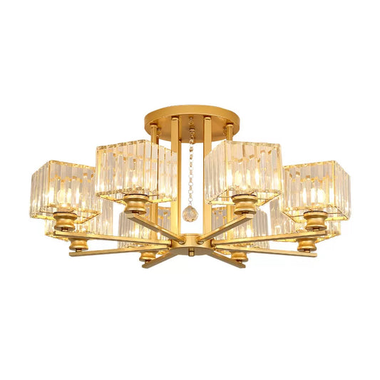 Prismatic Crystal Rectangle Flush Chandelier Modern 4/6/8 Lights Living Room Semi Flush Ceiling Lamp in Black/Gold Clearhalo 'Ceiling Lights' 'Close To Ceiling Lights' 'Close to ceiling' 'Semi-flushmount' Lighting' 2015510