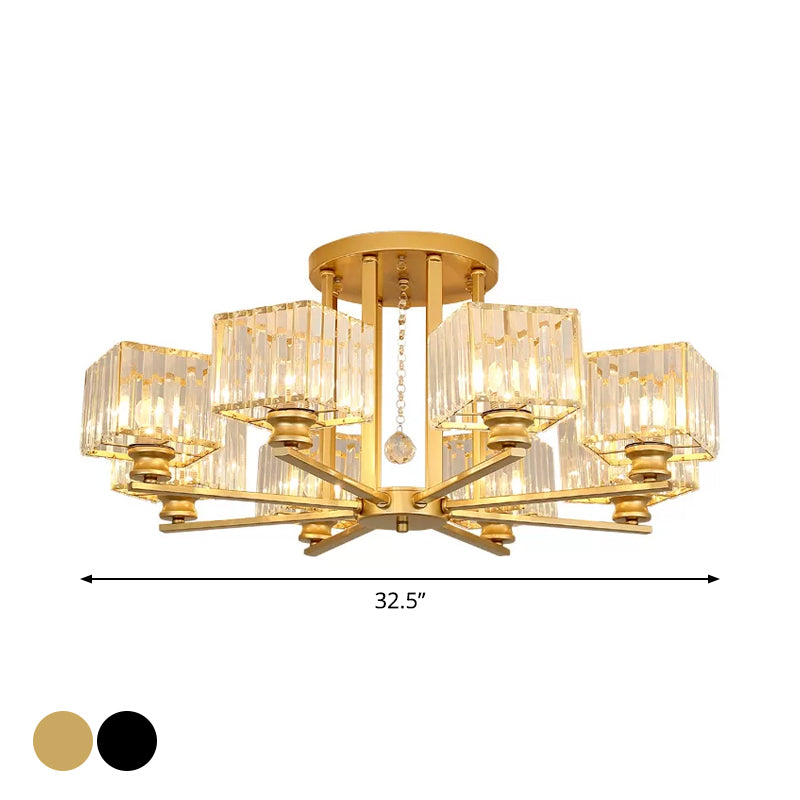 Prismatic Crystal Rectangle Flush Chandelier Modern 4/6/8 Lights Living Room Semi Flush Ceiling Lamp in Black/Gold Clearhalo 'Ceiling Lights' 'Close To Ceiling Lights' 'Close to ceiling' 'Semi-flushmount' Lighting' 2015511
