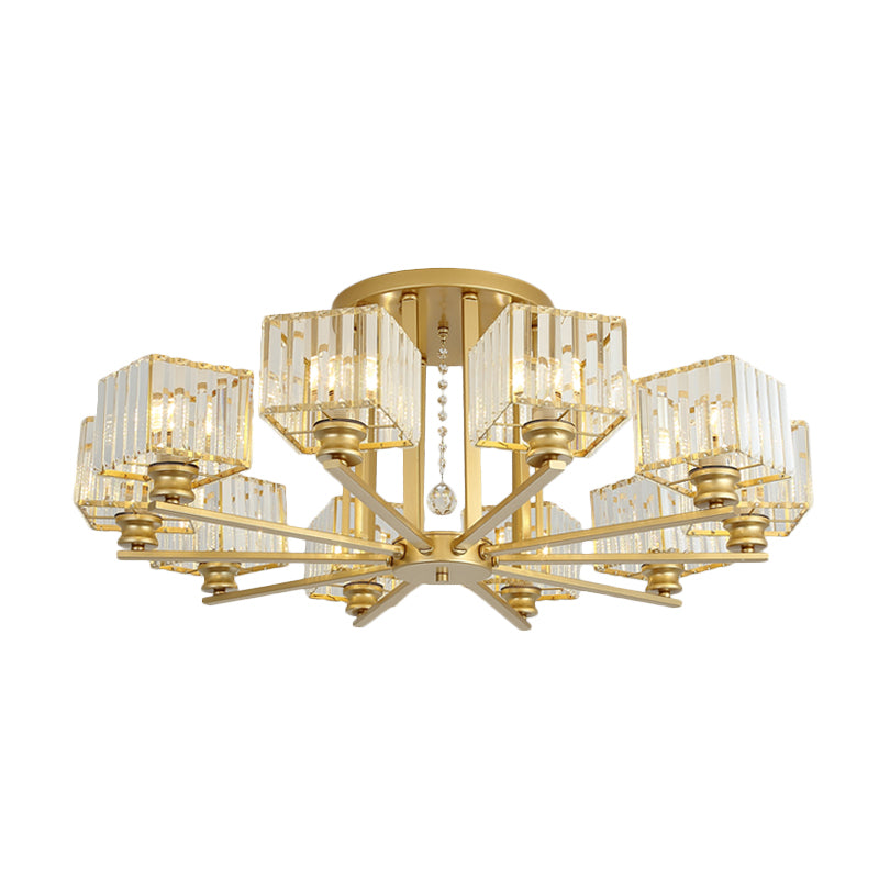 Prismatic Crystal Rectangle Flush Chandelier Modern 4/6/8 Lights Living Room Semi Flush Ceiling Lamp in Black/Gold Clearhalo 'Ceiling Lights' 'Close To Ceiling Lights' 'Close to ceiling' 'Semi-flushmount' Lighting' 2015514