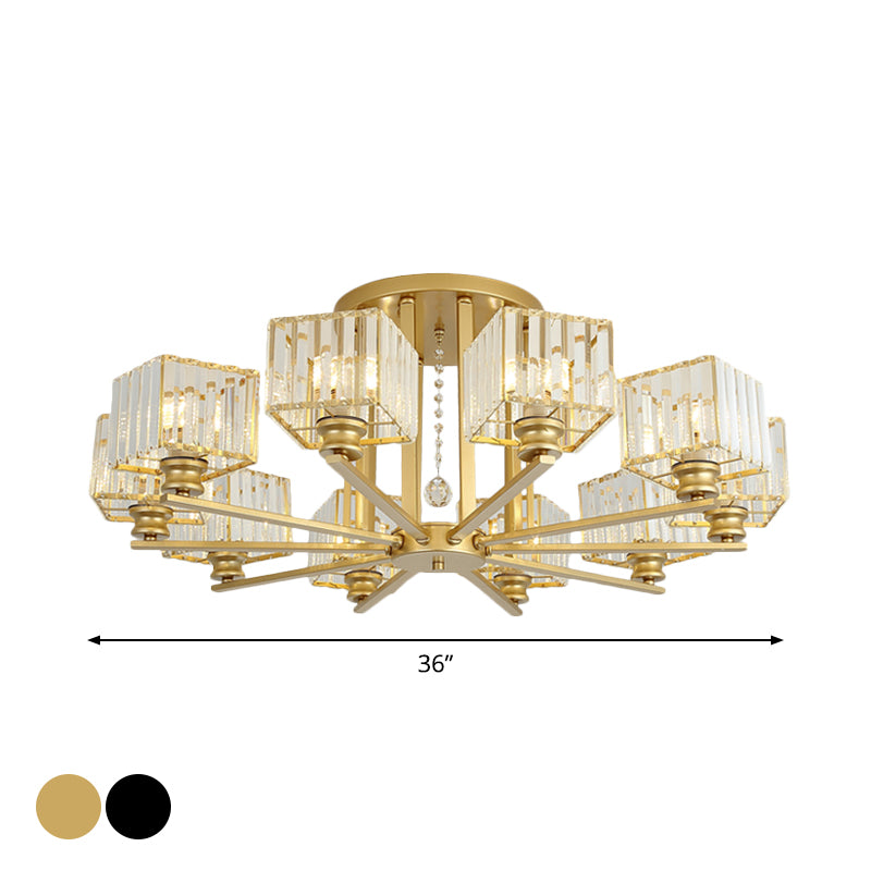 Prismatic Crystal Rectangle Flush Chandelier Modern 4/6/8 Lights Living Room Semi Flush Ceiling Lamp in Black/Gold Clearhalo 'Ceiling Lights' 'Close To Ceiling Lights' 'Close to ceiling' 'Semi-flushmount' Lighting' 2015515