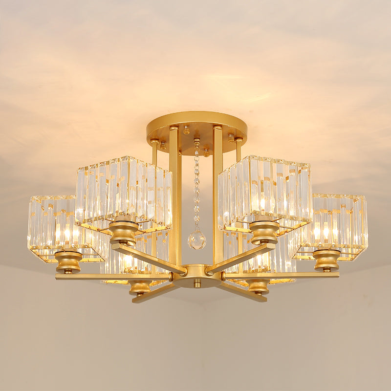 Prismatic Crystal Rectangle Flush Chandelier Modern 4/6/8 Lights Living Room Semi Flush Ceiling Lamp in Black/Gold Clearhalo 'Ceiling Lights' 'Close To Ceiling Lights' 'Close to ceiling' 'Semi-flushmount' Lighting' 2015517