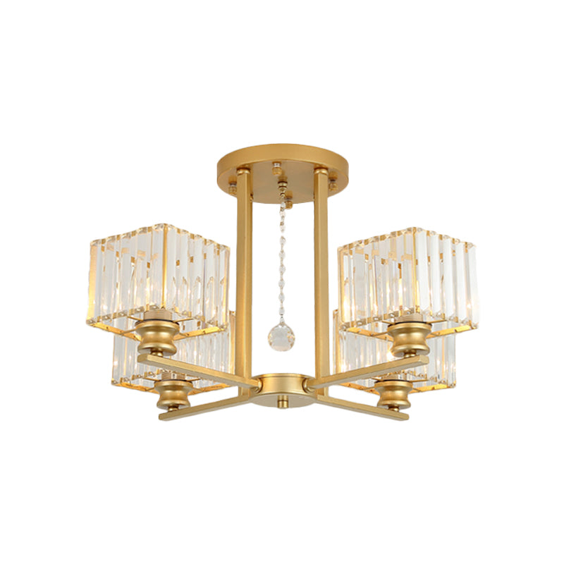 Prismatic Crystal Rectangle Flush Chandelier Modern 4/6/8 Lights Living Room Semi Flush Ceiling Lamp in Black/Gold Clearhalo 'Ceiling Lights' 'Close To Ceiling Lights' 'Close to ceiling' 'Semi-flushmount' Lighting' 2015522