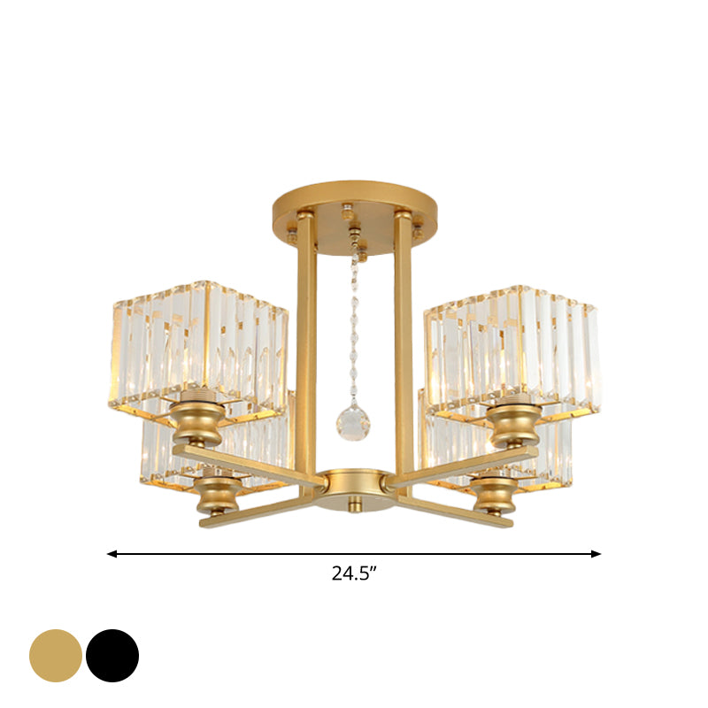 Prismatic Crystal Rectangle Flush Chandelier Modern 4/6/8 Lights Living Room Semi Flush Ceiling Lamp in Black/Gold Clearhalo 'Ceiling Lights' 'Close To Ceiling Lights' 'Close to ceiling' 'Semi-flushmount' Lighting' 2015523