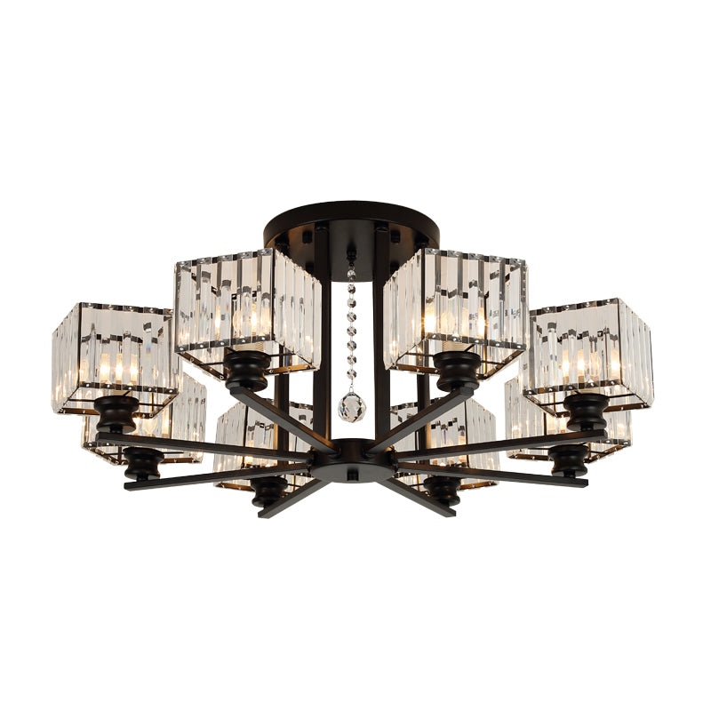Prismatic Crystal Rectangle Flush Chandelier Modern 4/6/8 Lights Living Room Semi Flush Ceiling Lamp in Black/Gold Clearhalo 'Ceiling Lights' 'Close To Ceiling Lights' 'Close to ceiling' 'Semi-flushmount' Lighting' 2015530
