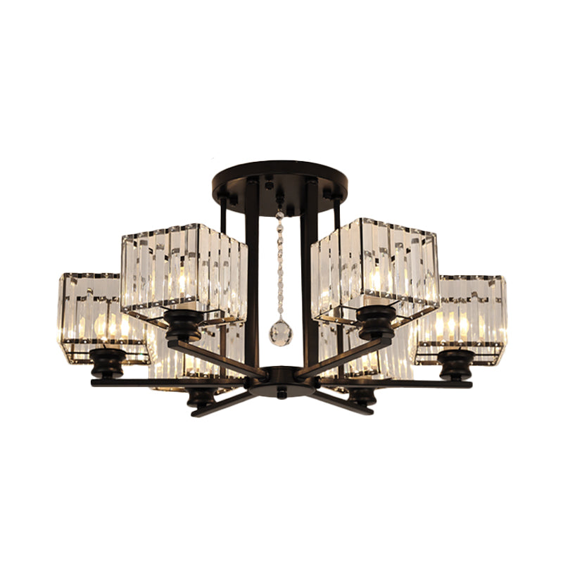 Prismatic Crystal Rectangle Flush Chandelier Modern 4/6/8 Lights Living Room Semi Flush Ceiling Lamp in Black/Gold Clearhalo 'Ceiling Lights' 'Close To Ceiling Lights' 'Close to ceiling' 'Semi-flushmount' Lighting' 2015534