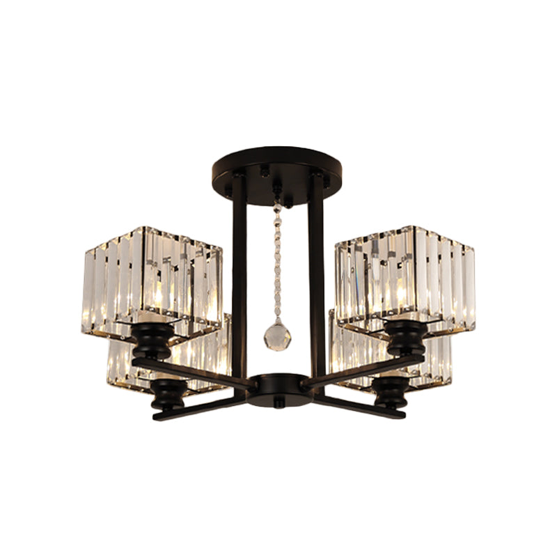 Prismatic Crystal Rectangle Flush Chandelier Modern 4/6/8 Lights Living Room Semi Flush Ceiling Lamp in Black/Gold Clearhalo 'Ceiling Lights' 'Close To Ceiling Lights' 'Close to ceiling' 'Semi-flushmount' Lighting' 2015536