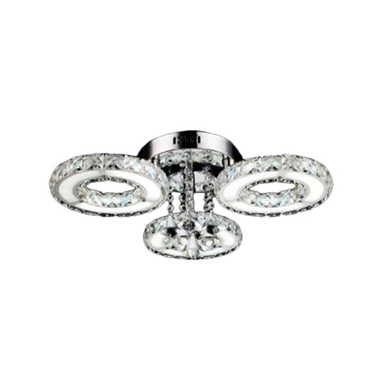 3/6 Bulbs Flush Ceiling Light Modern Circular Opulent Inlaid Crystal Flushmount in Silver 3 Silver Clearhalo 'Ceiling Lights' 'Close To Ceiling Lights' 'Close to ceiling' 'Flush mount' Lighting' 2015609