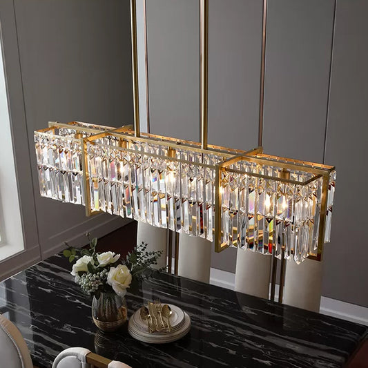 Post-Modern Rectangular Hanging Lamp 5 Bulbs Prismatic Crystal Island Pendant Light in Gold Gold Clearhalo 'Ceiling Lights' 'Island Lights' Lighting' 2015630