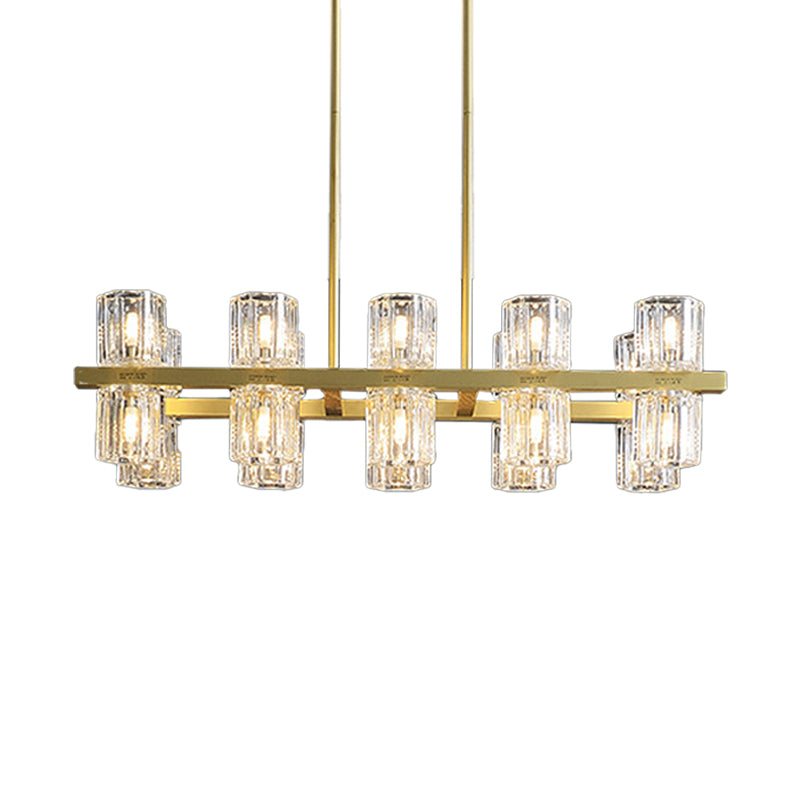 Cylindrical Crystal Island Pendant Postmodern 10/20 Lights Dining Table Hanging Light Fixture in Gold Clearhalo 'Ceiling Lights' 'Island Lights' Lighting' 2015649