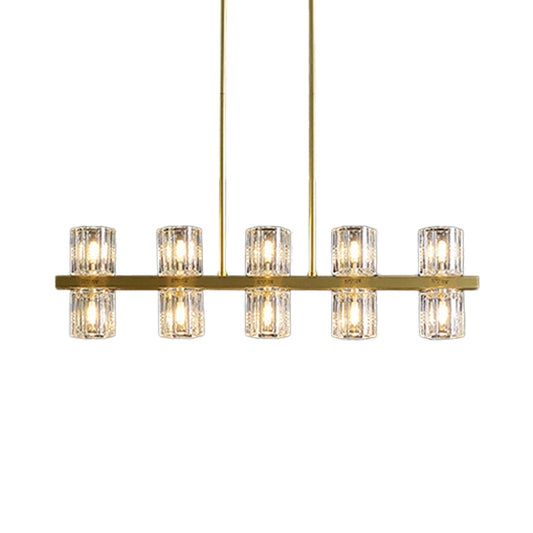 Cylindrical Crystal Island Pendant Postmodern 10/20 Lights Dining Table Hanging Light Fixture in Gold Clearhalo 'Ceiling Lights' 'Island Lights' Lighting' 2015653