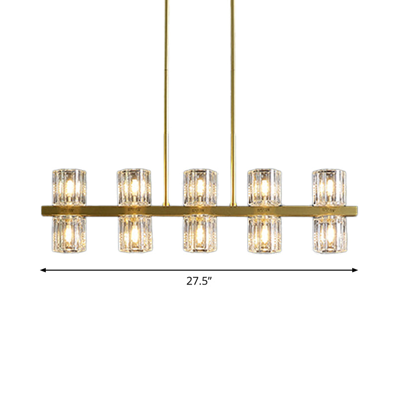 Cylindrical Crystal Island Pendant Postmodern 10/20 Lights Dining Table Hanging Light Fixture in Gold Clearhalo 'Ceiling Lights' 'Island Lights' Lighting' 2015655