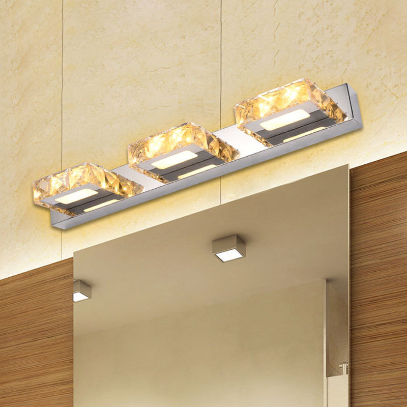 3/4-Light Beveled Crystal Vanity Sconce Modern Stainless Steel Round/Square Bathroom Wall Mount Lamp Clearhalo 'Modern wall lights' 'Modern' 'Vanity Lights' 'Wall Lights' Lighting' 2015700