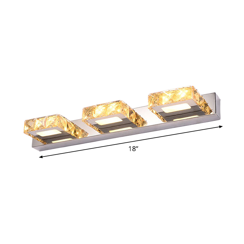 3/4-Light Beveled Crystal Vanity Sconce Modern Stainless Steel Round/Square Bathroom Wall Mount Lamp Clearhalo 'Modern wall lights' 'Modern' 'Vanity Lights' 'Wall Lights' Lighting' 2015702