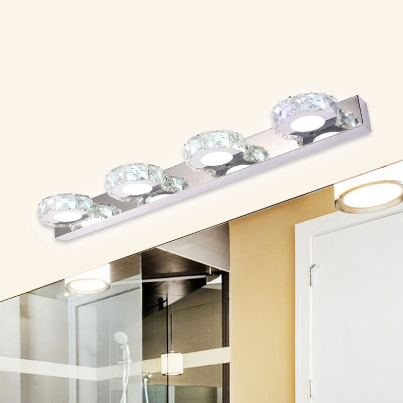 3/4-Light Beveled Crystal Vanity Sconce Modern Stainless Steel Round/Square Bathroom Wall Mount Lamp 4.0 Stainless-Steel Round Clearhalo 'Modern wall lights' 'Modern' 'Vanity Lights' 'Wall Lights' Lighting' 2015711