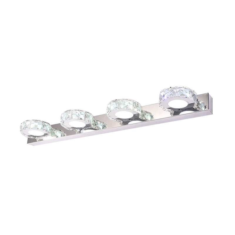 3/4-Light Beveled Crystal Vanity Sconce Modern Stainless Steel Round/Square Bathroom Wall Mount Lamp Clearhalo 'Modern wall lights' 'Modern' 'Vanity Lights' 'Wall Lights' Lighting' 2015712